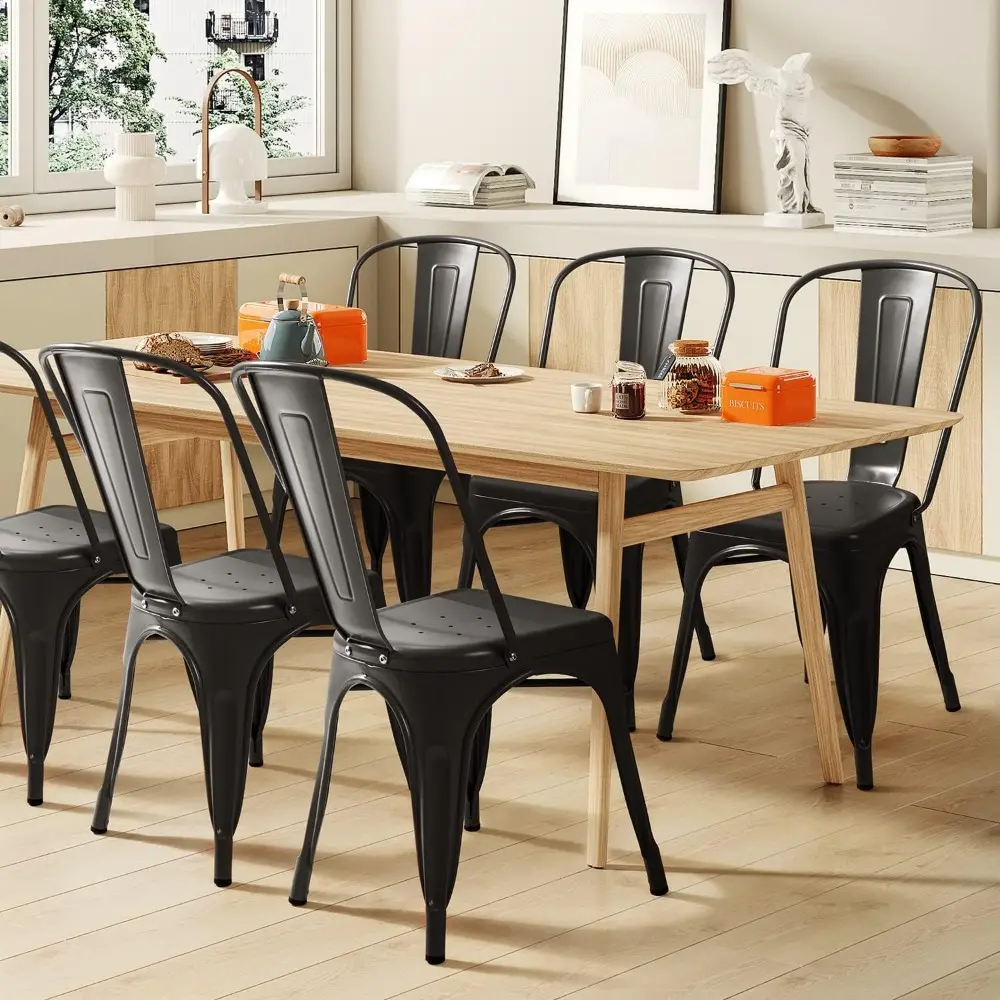 Metal Dining Chair Indoor-Outdoor Use Stackable Classic Trattoria Chair Chic Dining Bistro Cafe Side Metal Chairs Set of 4 (Bla