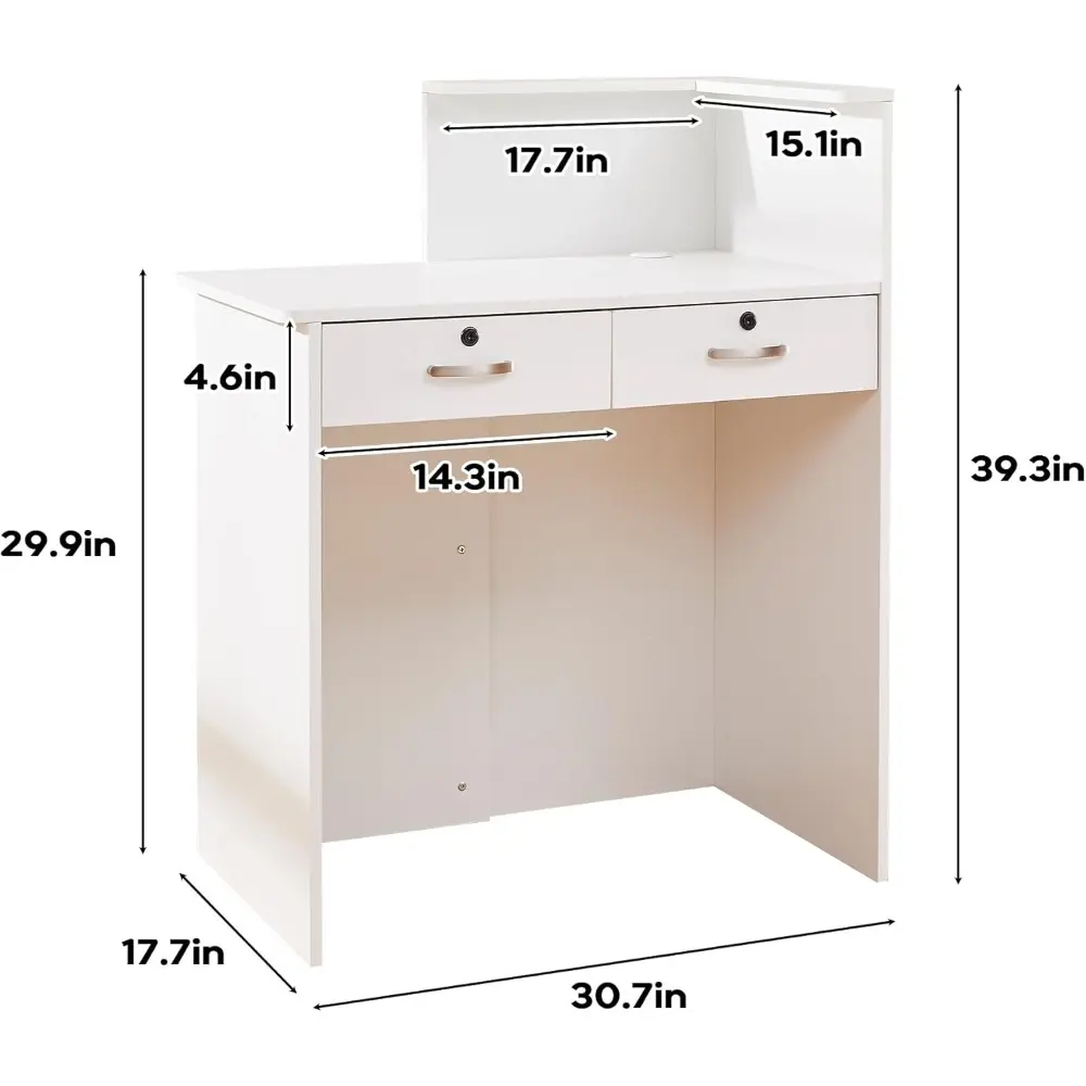Reception Desk with Two Lockable Drawers,Retail Counter with Cable Management Holes,Small Front Desk for Salon Lobby Office Home
