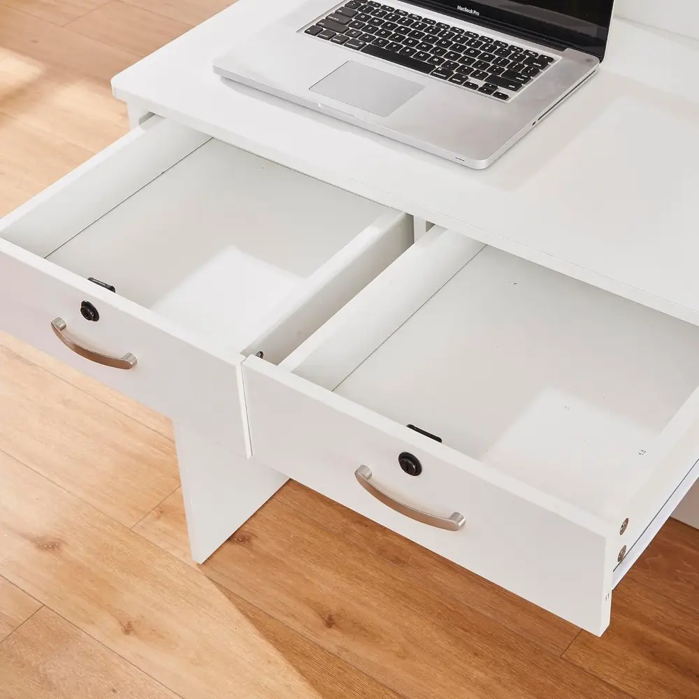 Reception Desk with Two Lockable Drawers,Retail Counter with Cable Management Holes,Small Front Desk for Salon Lobby Office Home