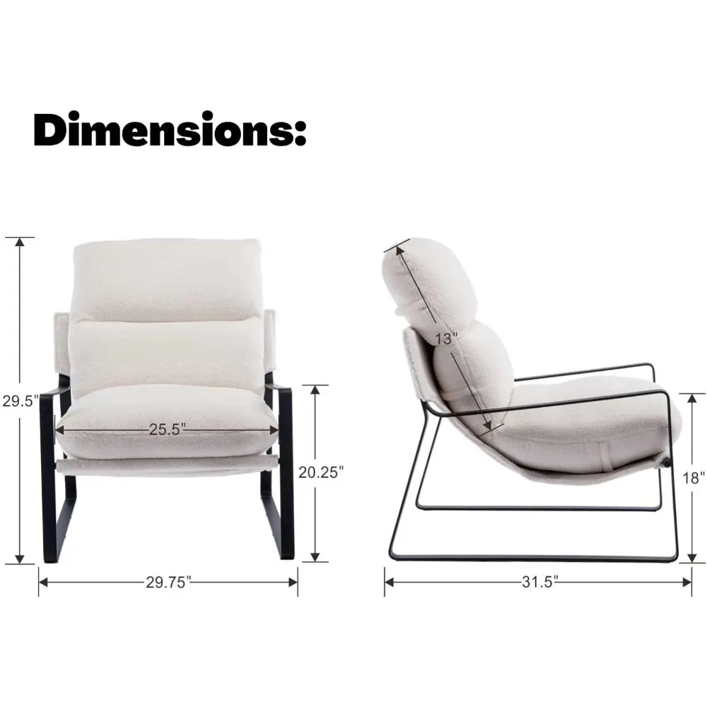 Modern Sherpa Accent Armchair, Upholstered Living Room Chair with Metal Base Thickened Cushion Single Sofa Chair Comfy Lounge C