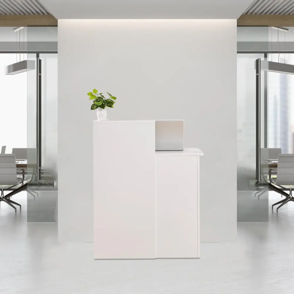 Reception Desk with Two Lockable Drawers,Retail Counter with Cable Management Holes,Small Front Desk for Salon Lobby Office Home