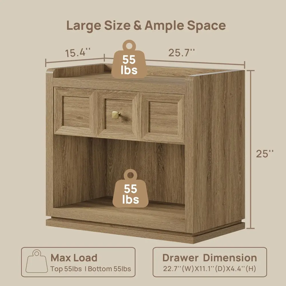 Night Stand Set 2, 26" Wide Nightstands with Drawer, Large Queen Size Nightstands Set of 2, Modern Bedside Table for Bedroom, S