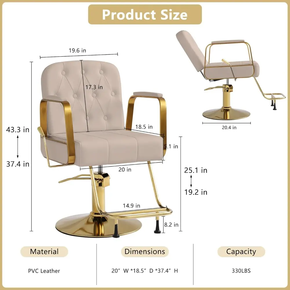 Hydraulic Salon Hair Chair, Height Adjustable Barber Chair, Reclining Barber Chairs, 360 Degree Swivel Shampoo Chair for Salon B