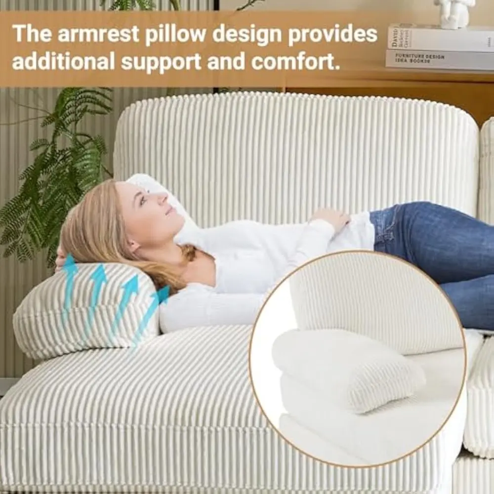 110' U Shaped Comfy Sectional Couch, Double Chaise Sofa in Corduroy Fabric for Apartment, 4-Seater Upholstered Couch with Memor