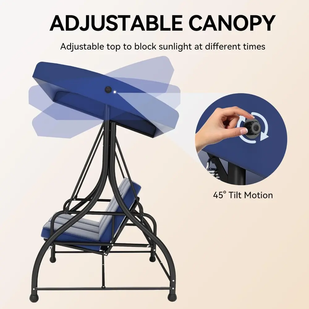 3-Seat Outdoor Porch Swing Bed with Removable Cushion, Patio Swing Chair with Adjustable Canopy, Heavy Duty Support for Outdoor