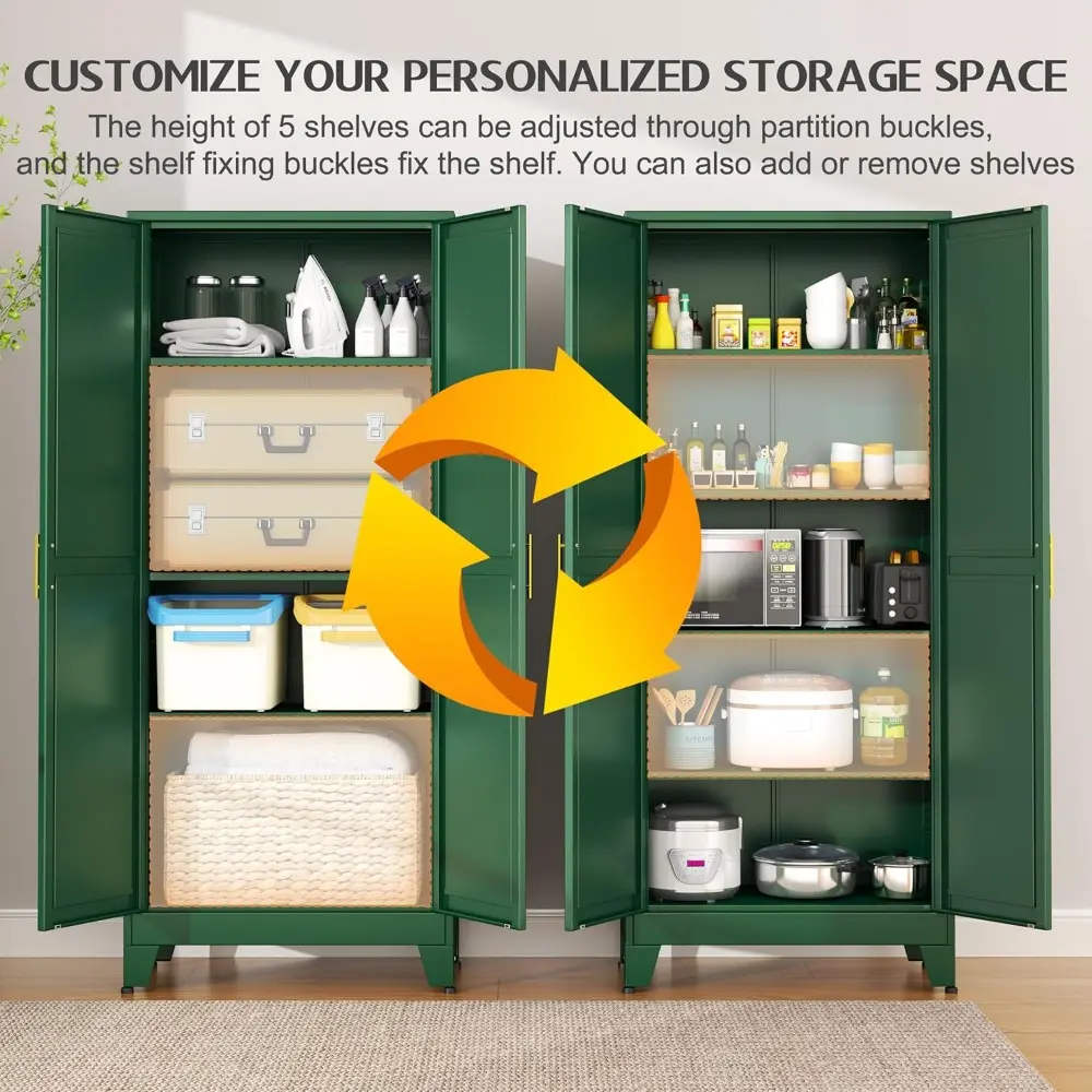75.2" Tall Kitchen Food Pantry, Pantry Cabinet with 2 Door and 5 Adjustable Shelves, Green Laundry Room Cabinets, Freestanding P