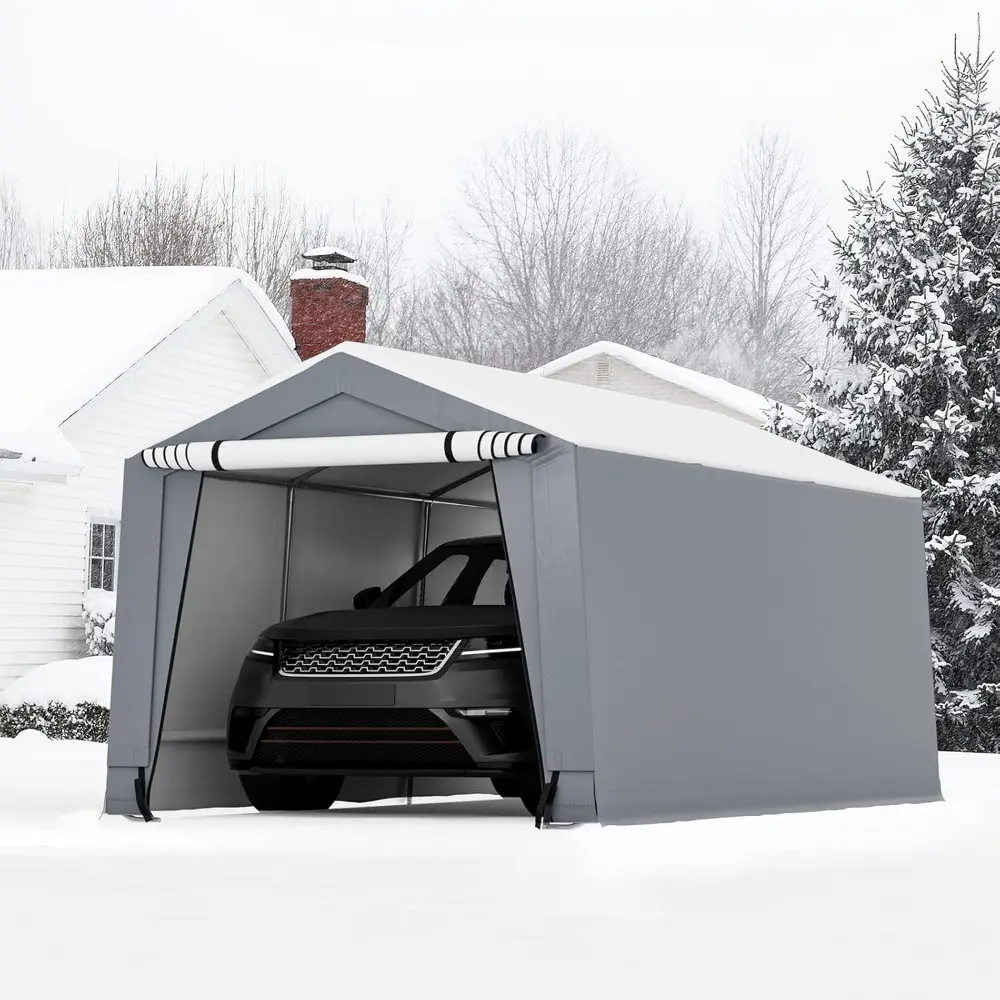 10x16Ft Heavy-Duty Carport, Outdoor Portable Garage with Reinforced Triangular Beams, Galvanized Steel Frame, All-Season Metal