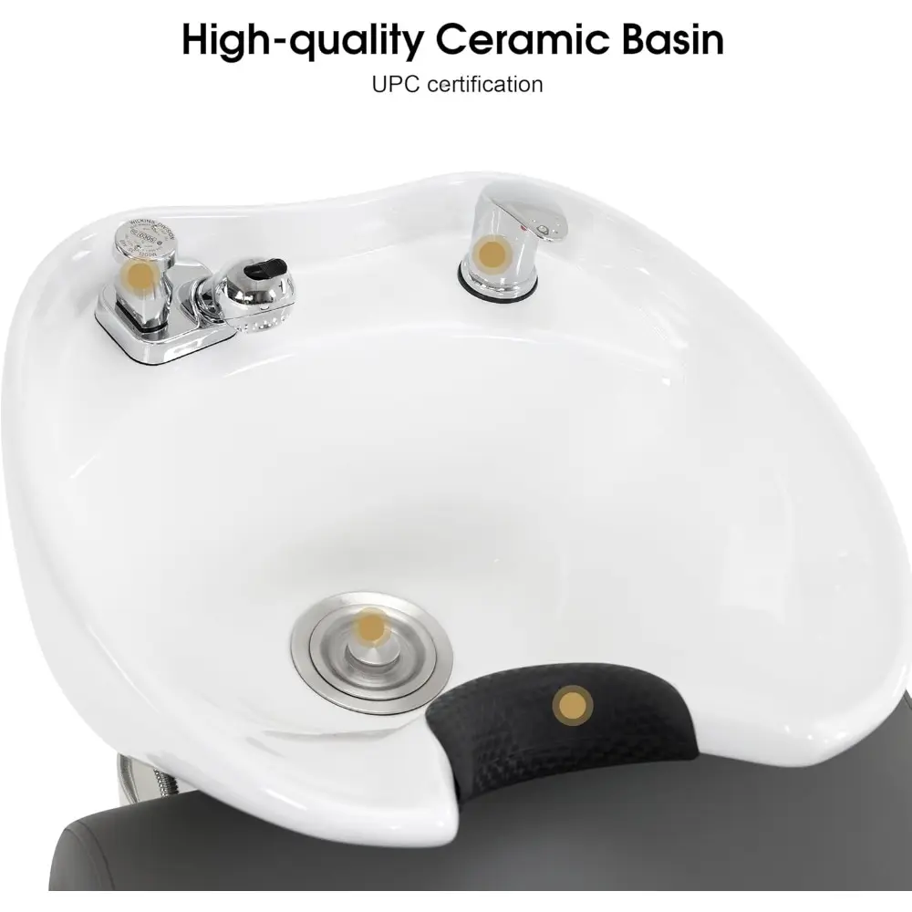 Backwash Shampoo Ceramic Bowl and Chair Set for Salon for Hair Stylist, Adjustable Hair Wash Bowl Unit Station for Spa Beauty S