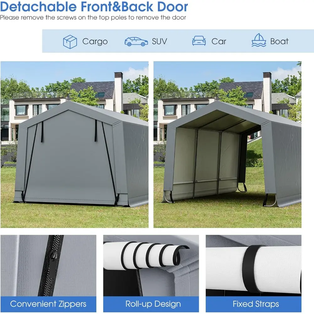 10x16Ft Heavy-Duty Carport, Outdoor Portable Garage with Reinforced Triangular Beams, Galvanized Steel Frame, All-Season Metal