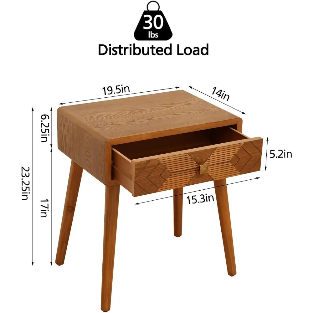 Ahoukua Mid-Century Nightstand with Drawer Set of 2, Brown Bedside Tables with Storage, Rustic Night Stands, Small End Table for