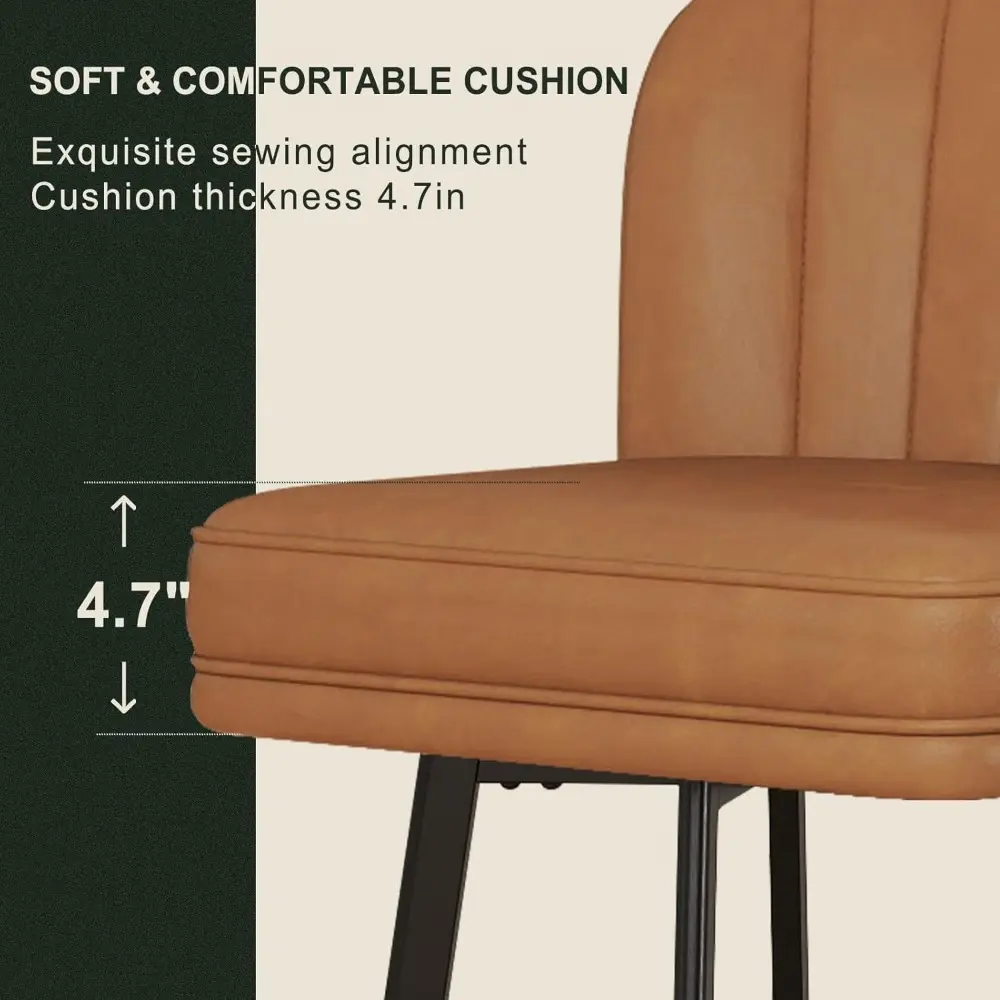 Swivel Counter Height Bar Stools Set of 2, 26'' Modern Barstools with Backs and Metal Legs, Upholstered Bar Chairs, Faux Leather