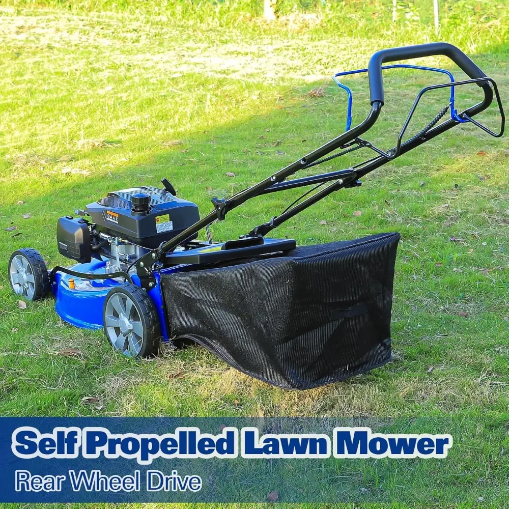 21 Inch Self Propelled Gas Lawn Mower, 201cc 4-Cycle OHV Engine, 3-in-1 Functions (Bagging, Mulching and Side Discharge) with 8
