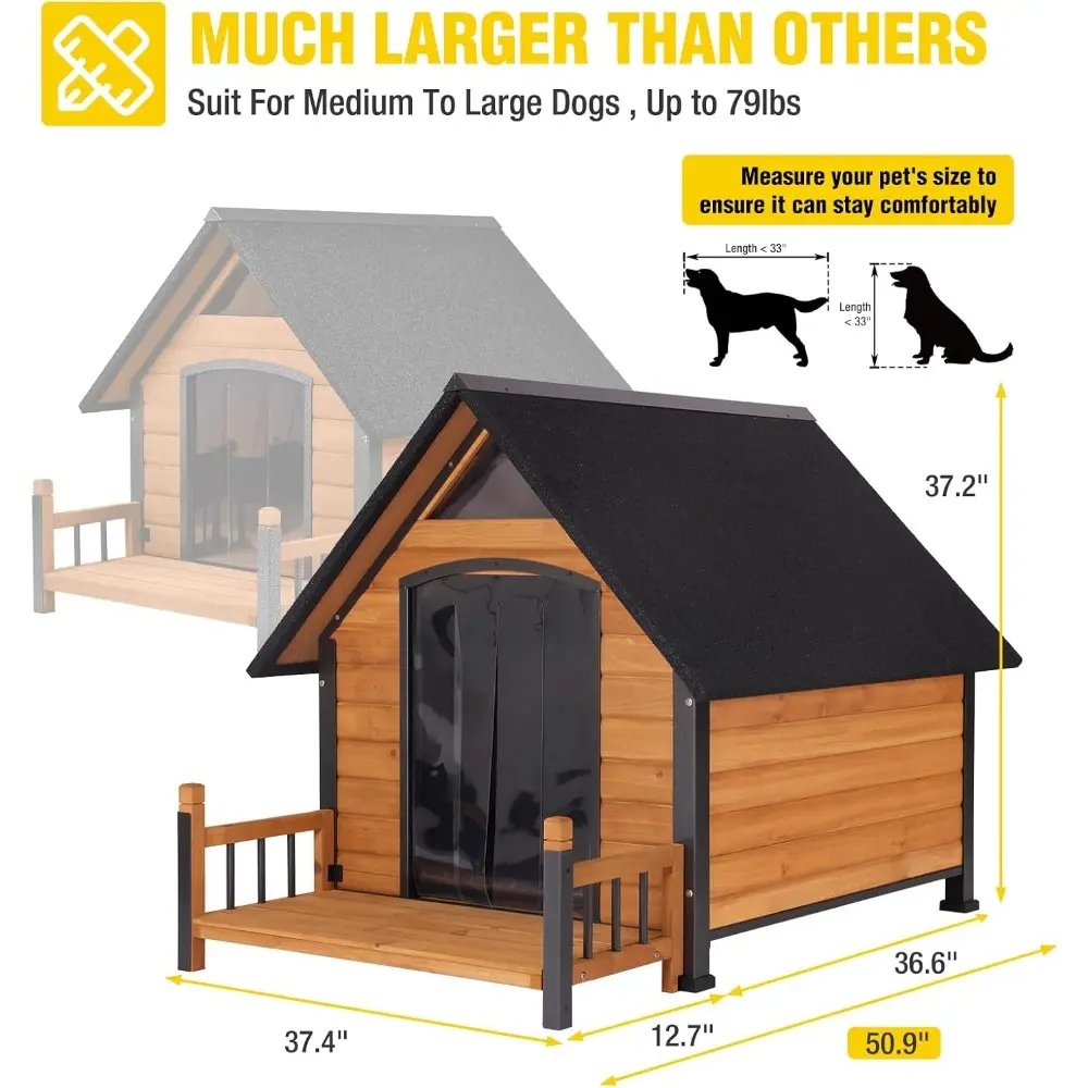 Aivituvin Dog House Outdoor with Metal Frame Outside Dog Kennel with Roof Weatherproof and Raised Legs for Large Medium Small Do
