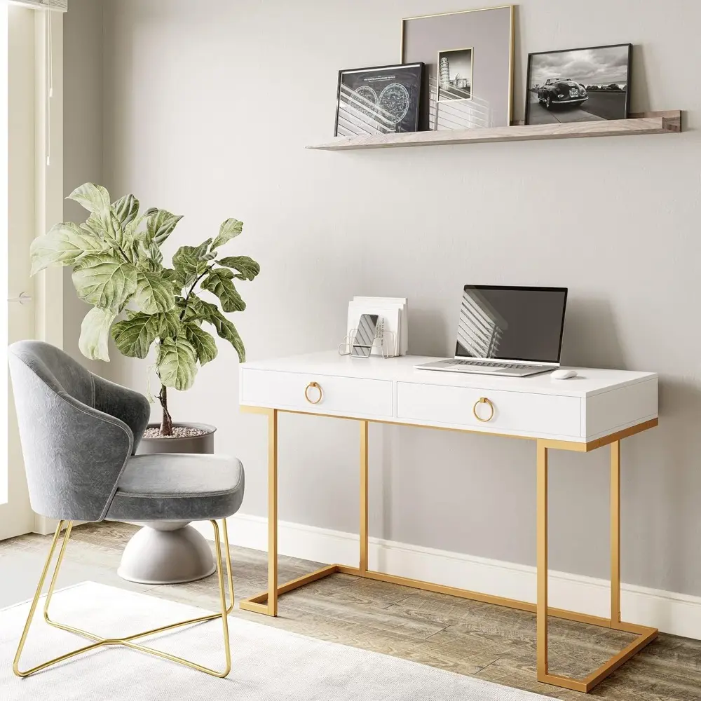 Vanity Desk with 2 Drawers, 45 Inch Computer Desk Mordern Vanity Makeup Dressing Table Home Office Desk Laptop Study Writing Ta