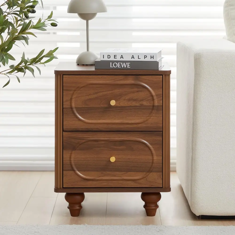 2 Drawer Fluted Mini Small Dresser for Bedroom Set of 2, Mid Century Modern Nightstand Bedside End Table, Wood Storage Dresser