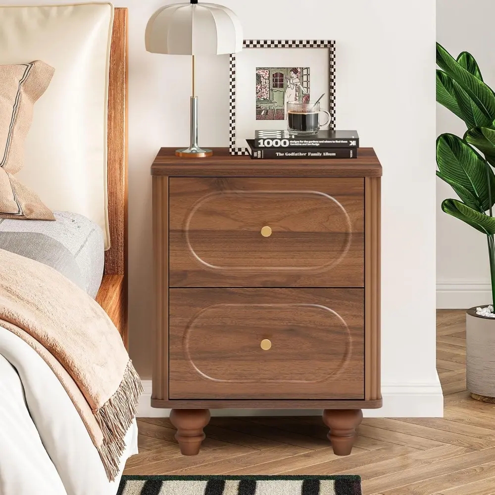 2 Drawer Fluted Mini Small Dresser for Bedroom Set of 2, Mid Century Modern Nightstand Bedside End Table, Wood Storage Dresser