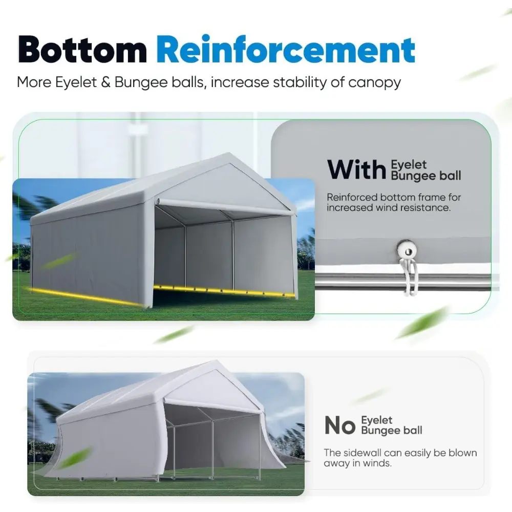 13'X20' Heavy Duty Carport Galvanized Car Canopy Garage Outdoor Boat Shelter with Reinforced Frame - Silver Gray