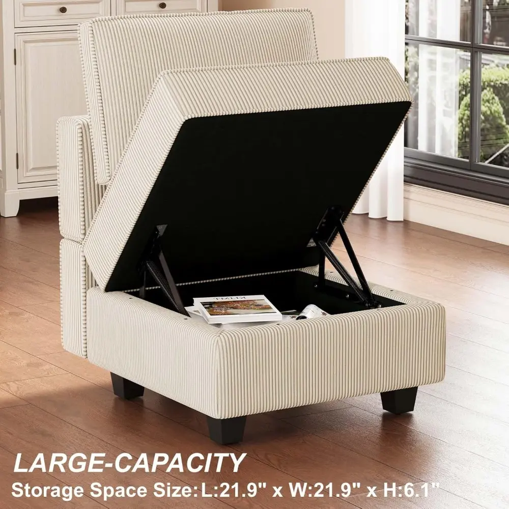 Modern Middle Single Seat Module with Storage for Modular Sectional Sofa Couch Armless Single Sofa Chair Modular Sectional Chai