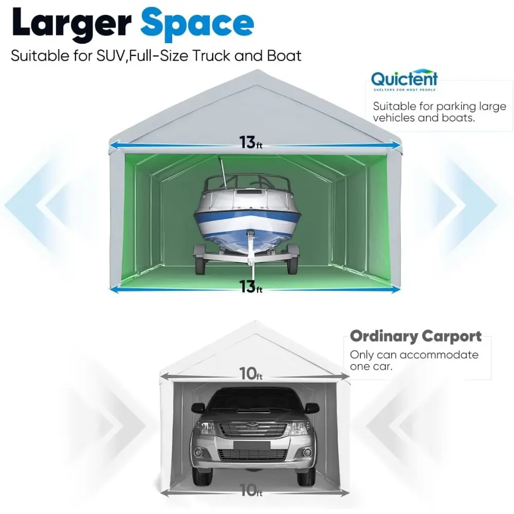 13'X20' Heavy Duty Carport Galvanized Car Canopy Garage Outdoor Boat Shelter with Reinforced Frame - Silver Gray