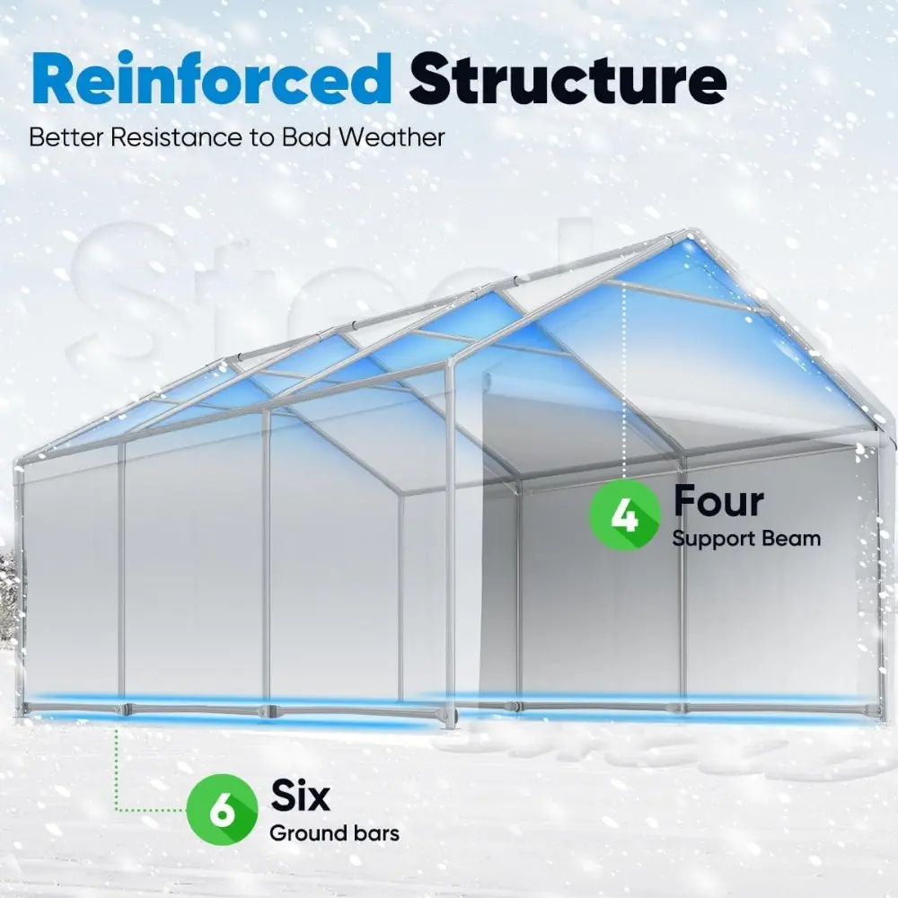 13'X20' Heavy Duty Carport Galvanized Car Canopy Garage Outdoor Boat Shelter with Reinforced Frame - Silver Gray
