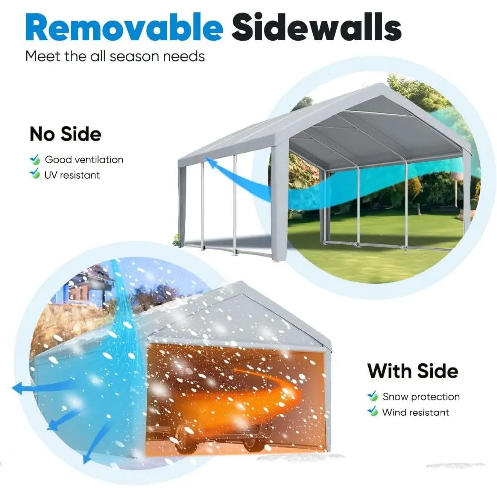 13'X20' Heavy Duty Carport Galvanized Car Canopy Garage Outdoor Boat Shelter with Reinforced Frame - Silver Gray