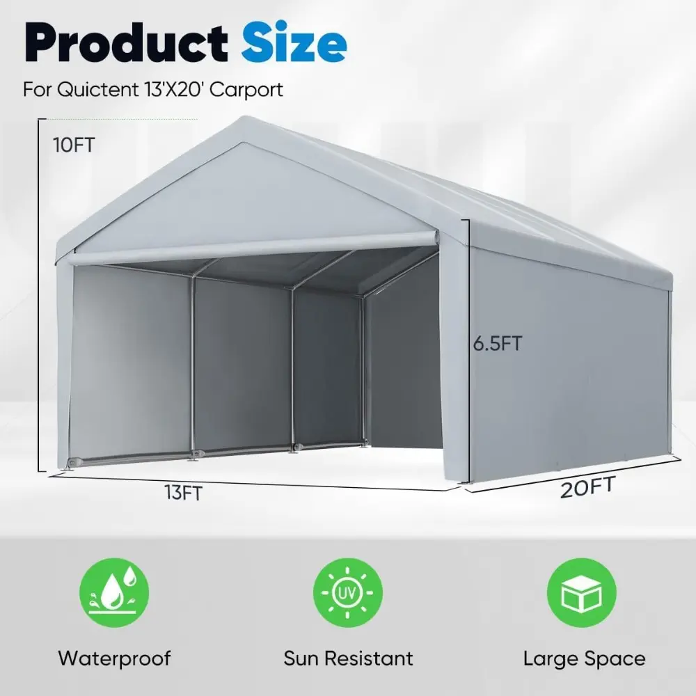 13'X20' Heavy Duty Carport Galvanized Car Canopy Garage Outdoor Boat Shelter with Reinforced Frame - Silver Gray