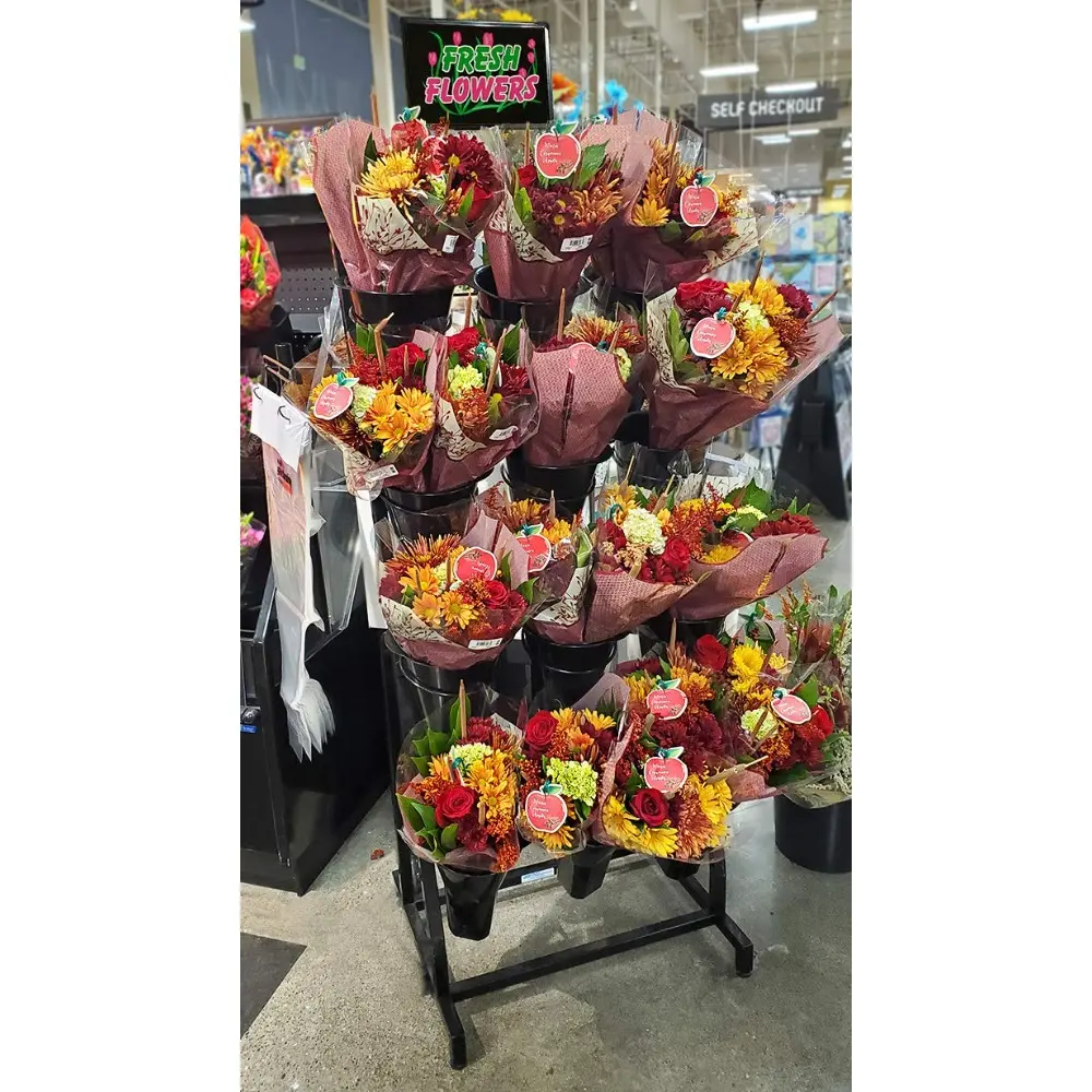 Floral Cart with 12 Plastic Vases and Sign Frame in Black; Overall Dimensions 24"W x 69"H x 20" D (FC2452)
