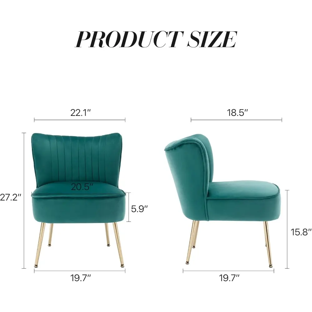 Modern Velvet Upholstered Accent Chair Set of 2,Mid Century Living Room Chairs with Golden Legs,Comfy Armless Chair Wingback Si