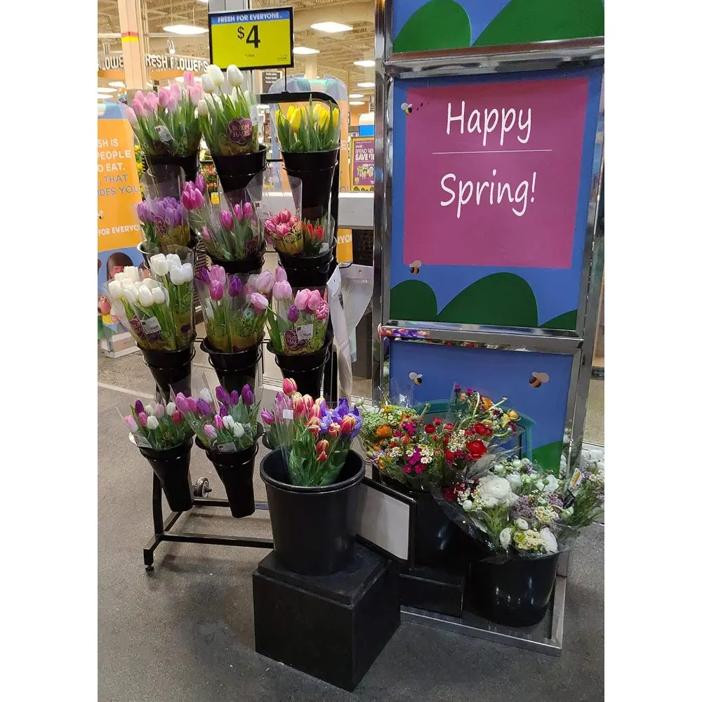 Floral Cart with 12 Plastic Vases and Sign Frame in Black; Overall Dimensions 24"W x 69"H x 20" D (FC2452)