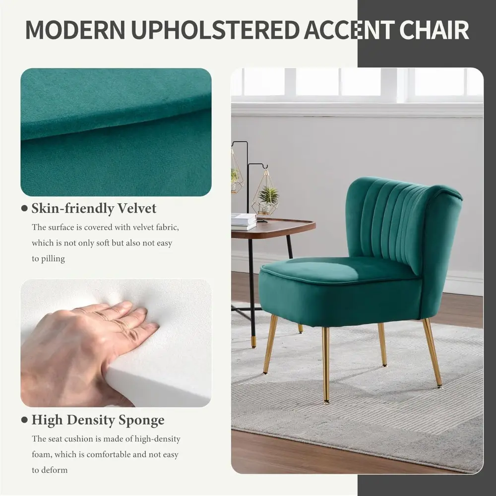 Modern Velvet Upholstered Accent Chair Set of 2,Mid Century Living Room Chairs with Golden Legs,Comfy Armless Chair Wingback Si