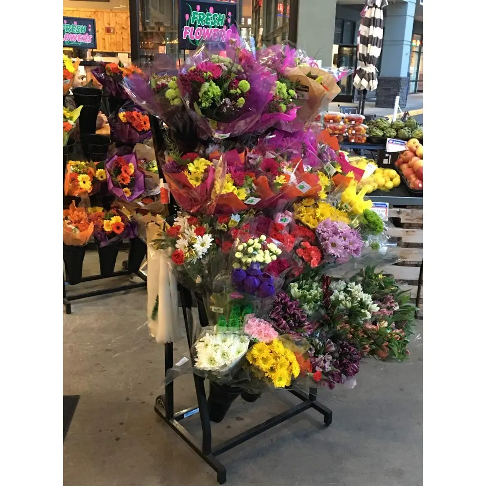 Floral Cart with 12 Plastic Vases and Sign Frame in Black; Overall Dimensions 24"W x 69"H x 20" D (FC2452)