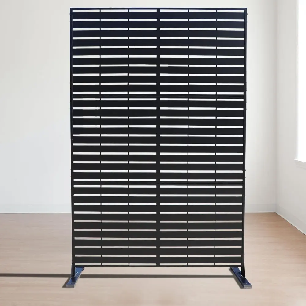 Metal Privacy Screen 74" H x 47.2" W Decorative Outdoor Divider with Stand Panels Freestanding Screen Set for Deck Patio Balcon