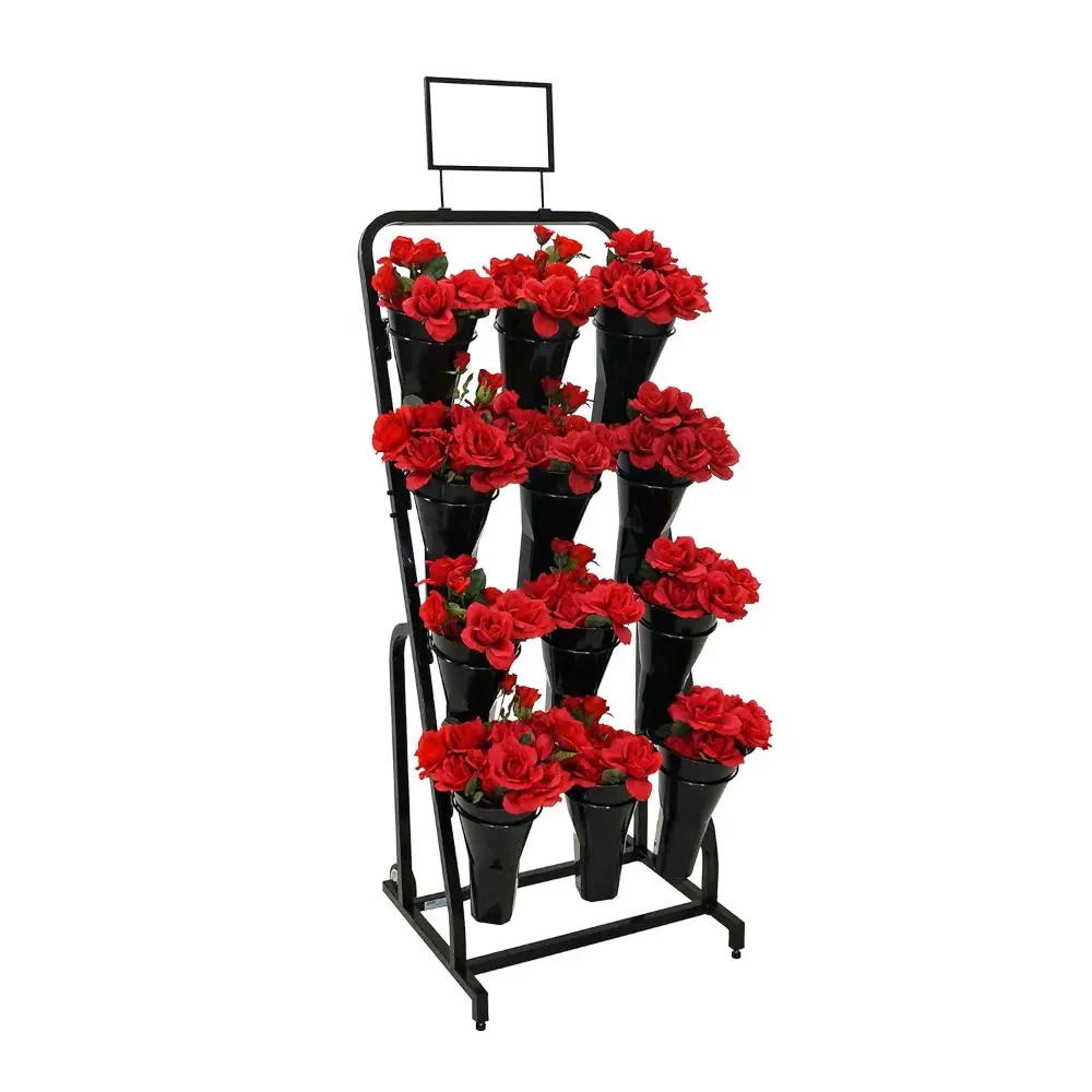 Floral Cart with 12 Plastic Vases and Sign Frame in Black; Overall Dimensions 24"W x 69"H x 20" D (FC2452)