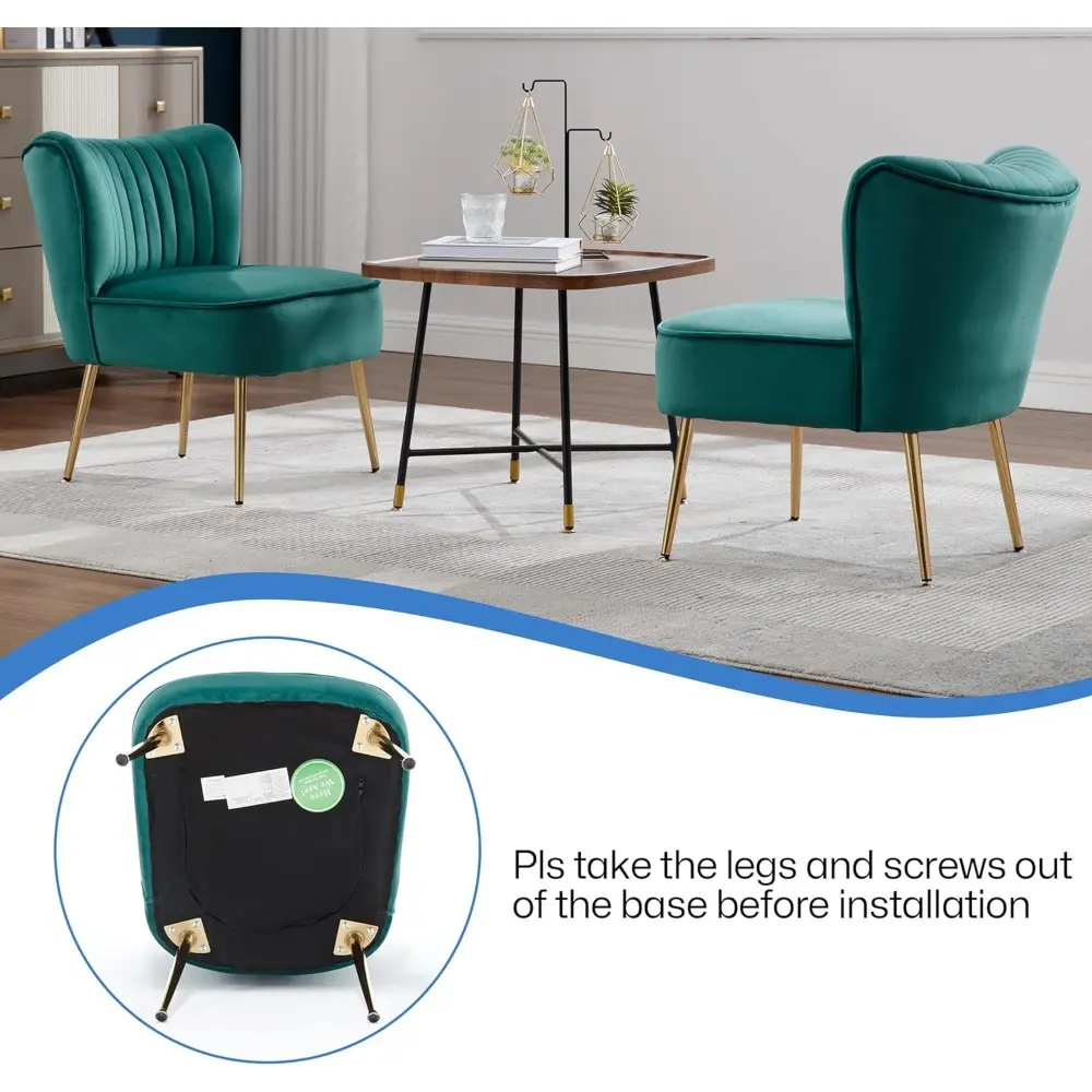 Modern Velvet Upholstered Accent Chair Set of 2,Mid Century Living Room Chairs with Golden Legs,Comfy Armless Chair Wingback Si