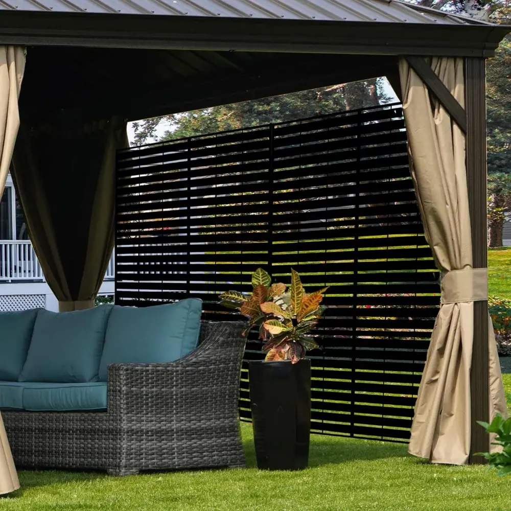 Metal Privacy Screen 74" H x 47.2" W Decorative Outdoor Divider with Stand Panels Freestanding Screen Set for Deck Patio Balcon