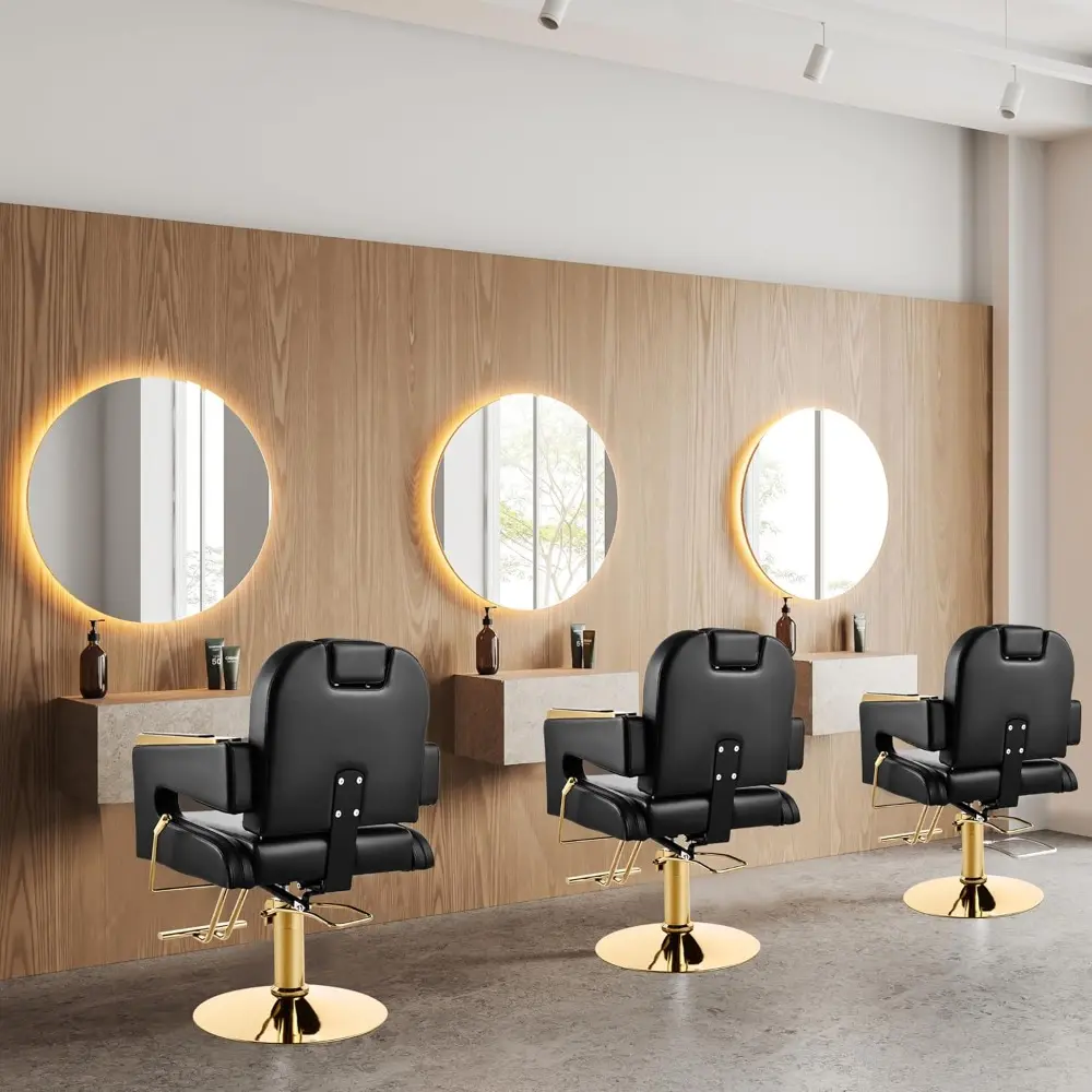 Salon Chair - 360 Degree Swivel Barber Chair for Hair Stylist, Multi-Function Shampoo Equipment for Barbershop, Black