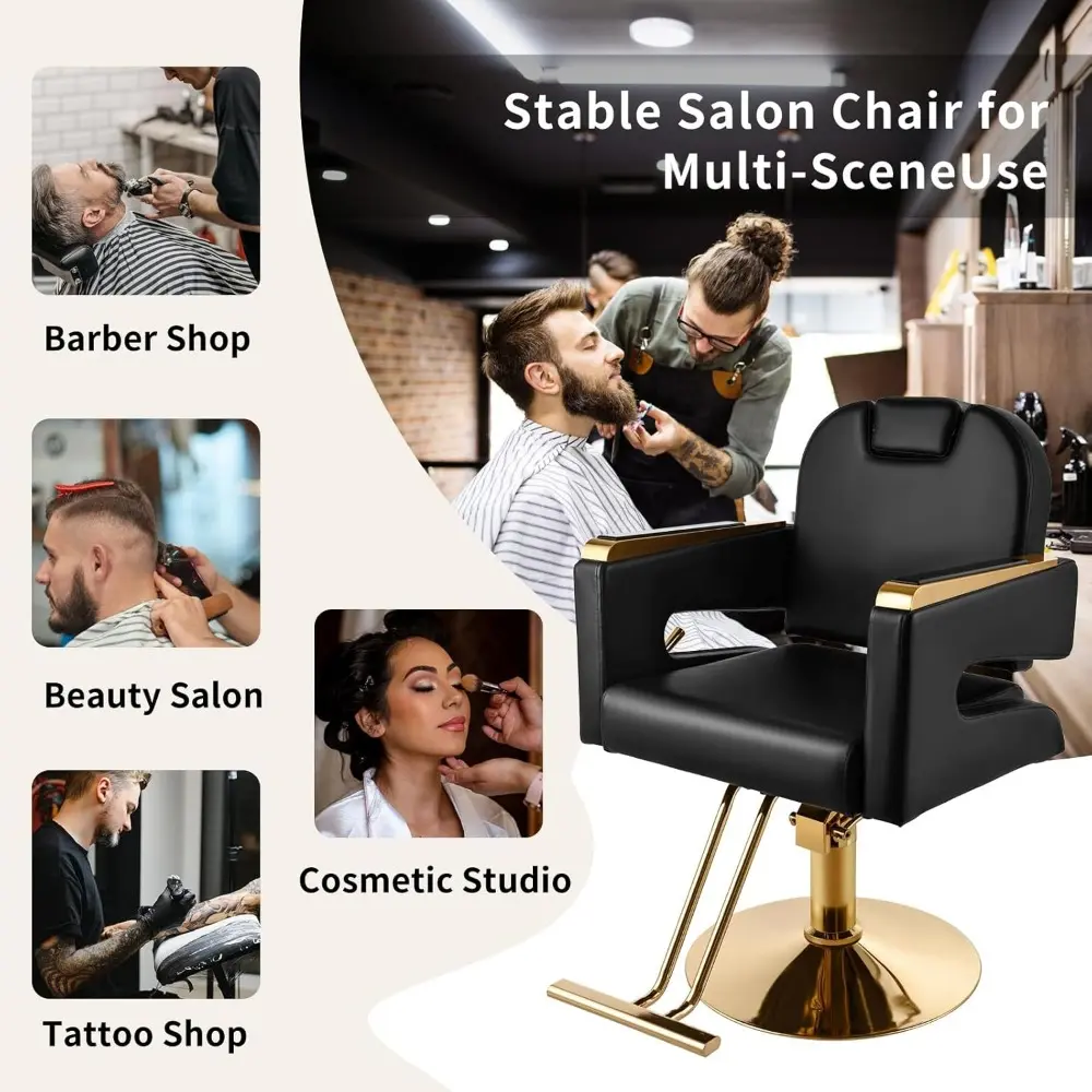 Salon Chair - 360 Degree Swivel Barber Chair for Hair Stylist, Multi-Function Shampoo Equipment for Barbershop, Black