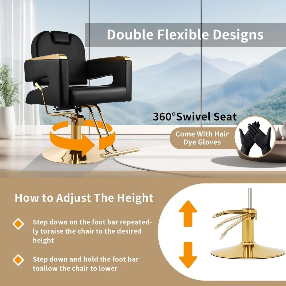 Salon Chair - 360 Degree Swivel Barber Chair for Hair Stylist, Multi-Function Shampoo Equipment for Barbershop, Black