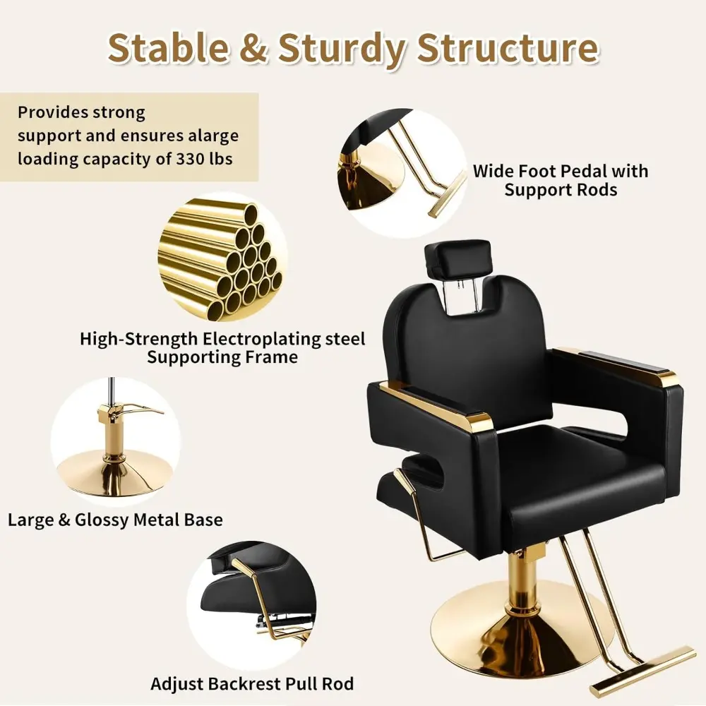 Salon Chair - 360 Degree Swivel Barber Chair for Hair Stylist, Multi-Function Shampoo Equipment for Barbershop, Black