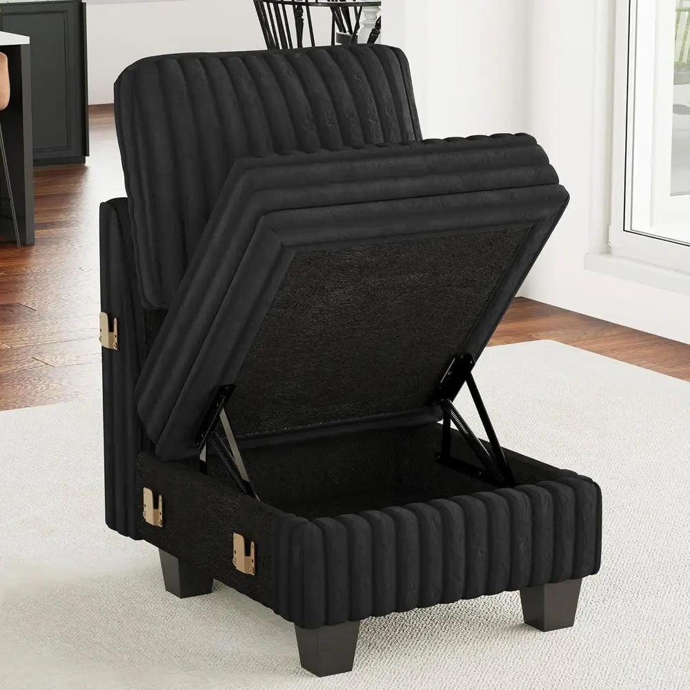 Plush Corduroy Single Module with Storage for Modular Sectional Sofa Black Couch