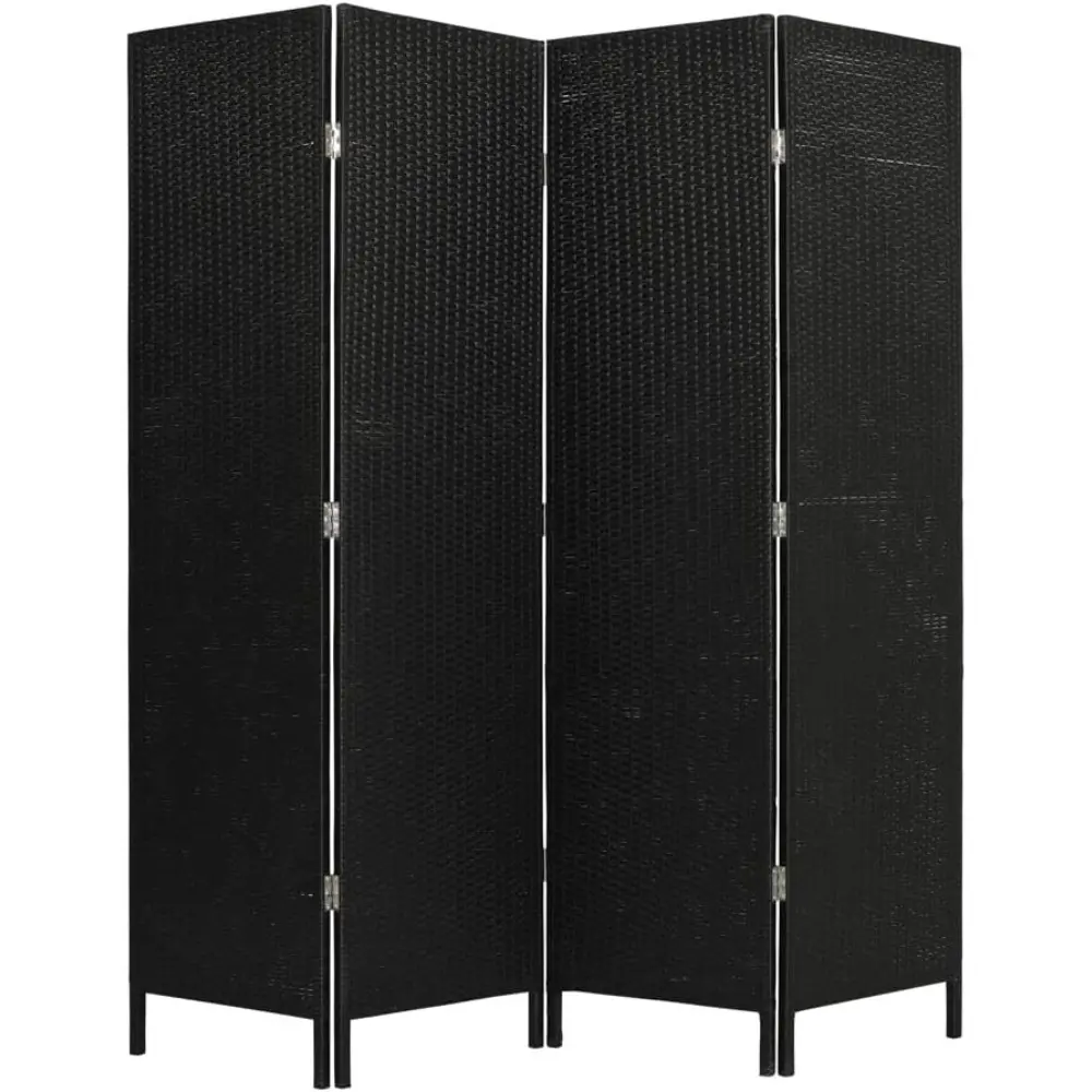 4 Panels Patio Outdoor Privacy Screen Room Divider Partition Black Resin Wicker Weather Resistant