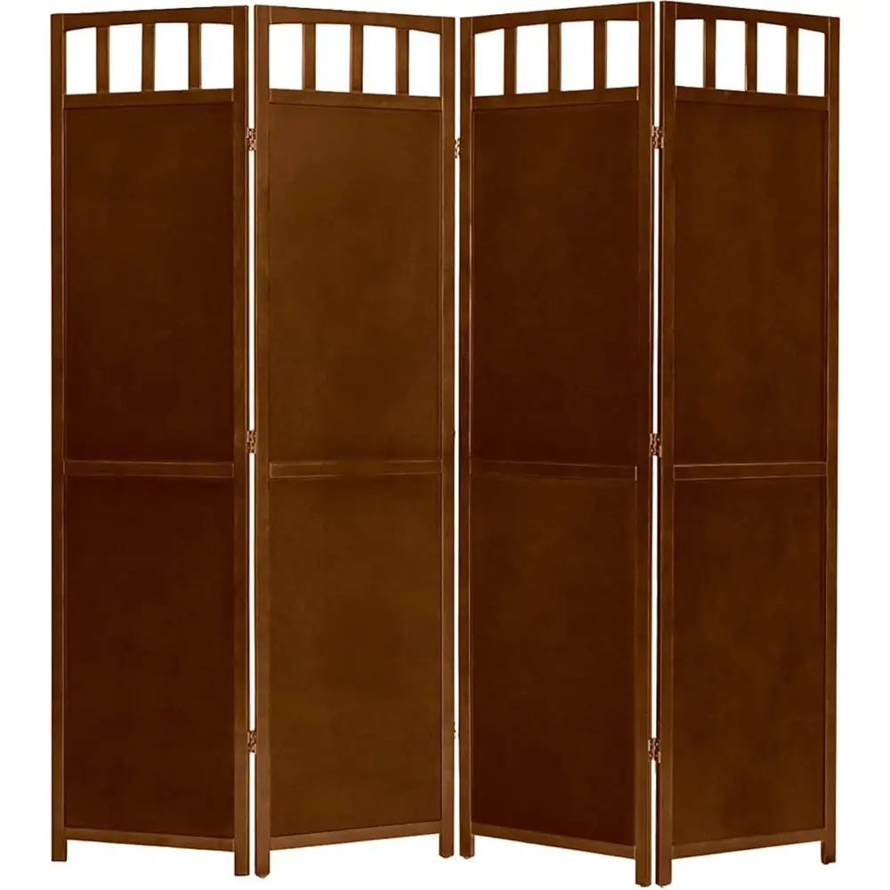 4 Panels Wooden Privacy Screen Room Divider Walnut Finish 5.6’ Tall