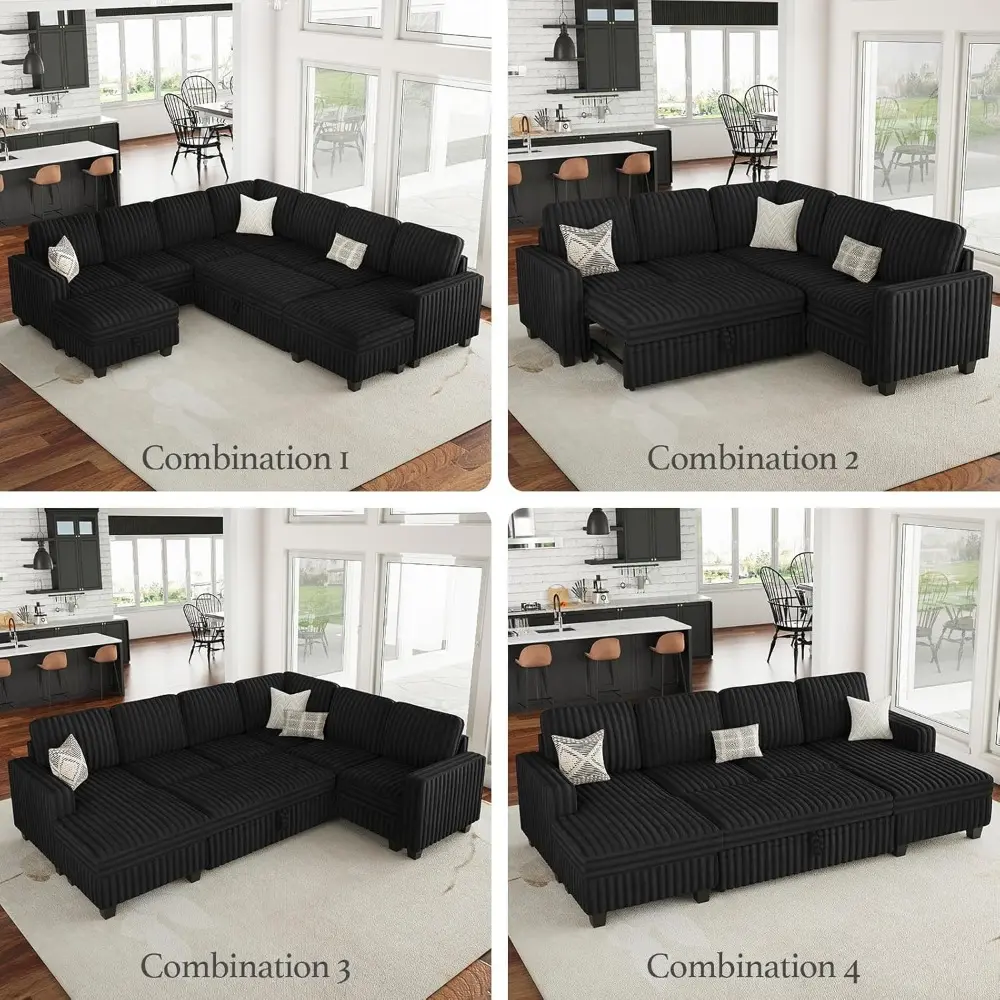 Plush Corduroy Single Module with Storage for Modular Sectional Sofa Black Couch