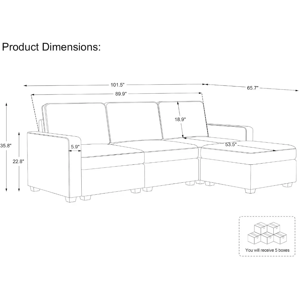 Large Modular Sectional Sofa with Storage L Shaped Couch with Reversible Chaises 4 Seats Chenille Cloud Couch for Living Room B
