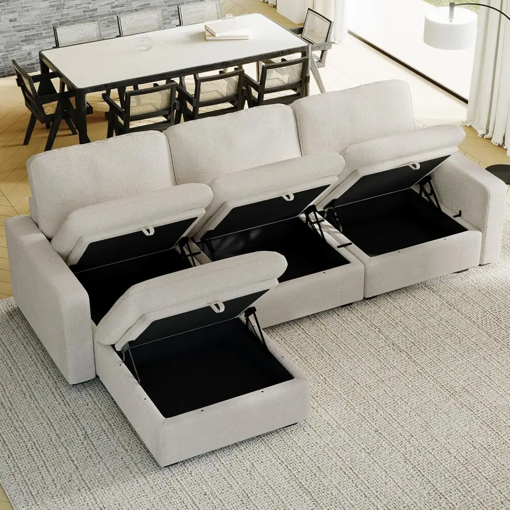Large Modular Sectional Sofa with Storage L Shaped Couch with Reversible Chaises 4 Seats Chenille Cloud Couch for Living Room B