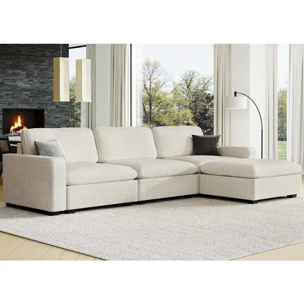 Large Modular Sectional Sofa with Storage L Shaped Couch with Reversible Chaises 4 Seats Chenille Cloud Couch for Living Room B