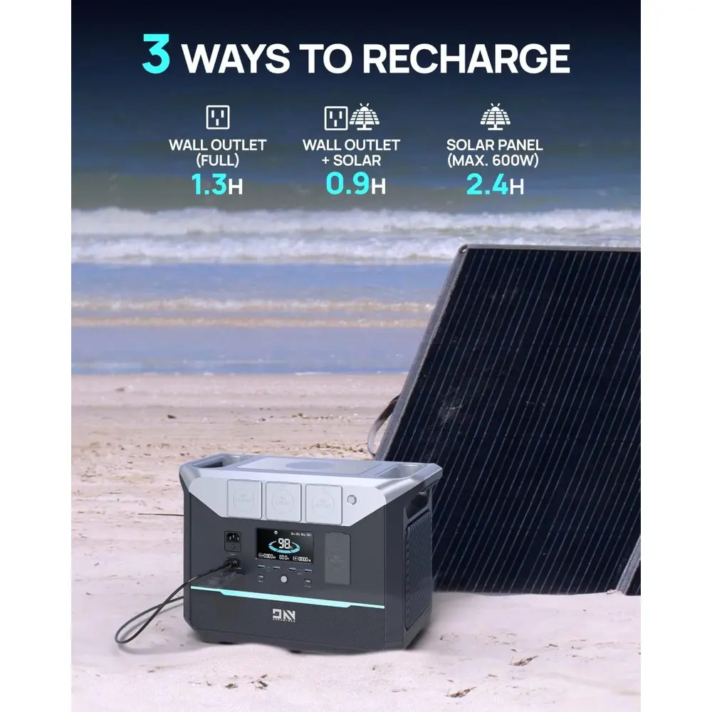 Portable Power Station 1800W (Surge 3000W), 1382.4Wh LiFePO4 Battery Generator, Fast Charging Solar Generator for Camping & RVs,