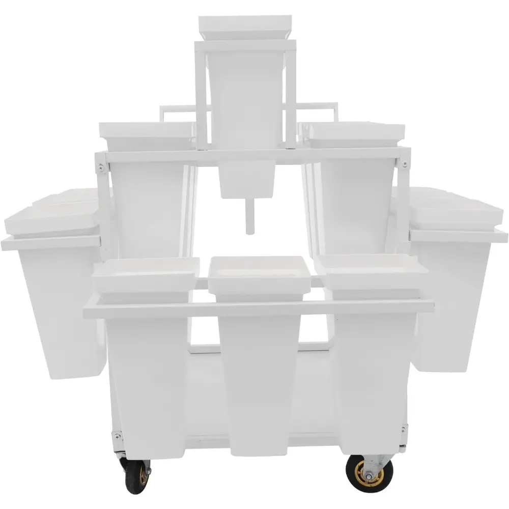 Flower Cart Plant Display Stand with 18 Buckets, Commercial Metal Plant Stand with Foldable Table and Wheels, Flower Shop Flower