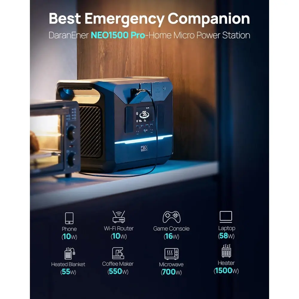 Portable Power Station 1800W (Surge 3000W), 1382.4Wh LiFePO4 Battery Generator, Fast Charging Solar Generator for Camping & RVs,