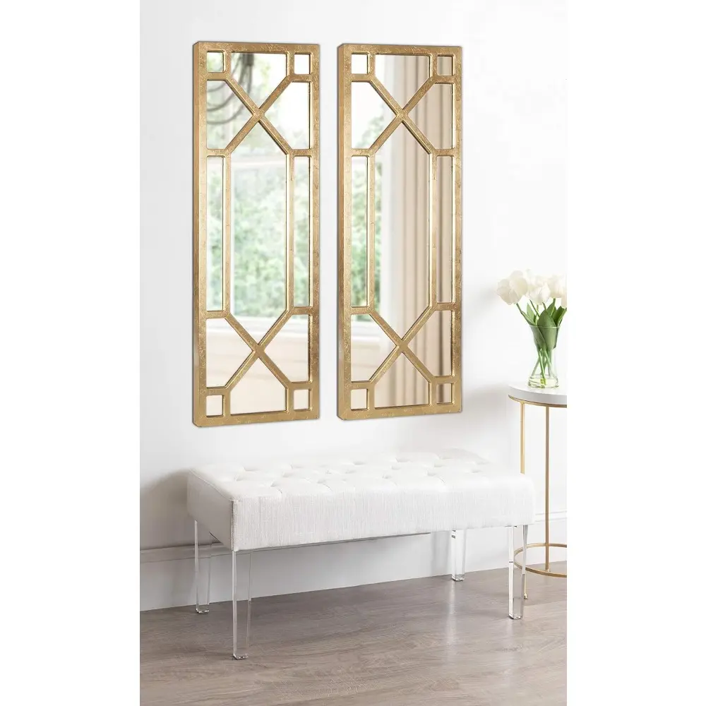 Vanderford Glam Panel Framed Wall Mirror, 18 x 47, Gold, Modern Full Length Mirror for Wall